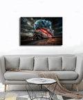 All American Vintage Train Canvas Print With American Flag Steam Locomotive, Framed Wall Art For Living Room, 18x12 Inch