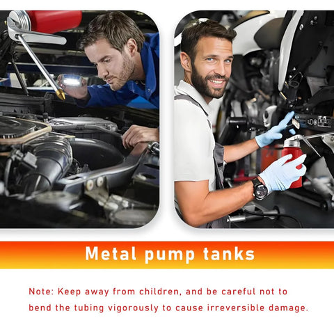 Mechanics using precise lubrication oil pump for car maintenance