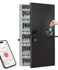 Smart Key Lock Box With Keypad And App Control Provides Hella Secure Storage For 104 Keys with keypad and Bluetooth app on display.