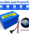Beefed Up 24V 10.4Ah Lithium Ion Battery Pack With 25.2V 1A Charger showcasing durability and power with BMS protection