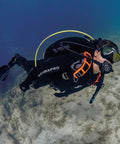 Scuba diver using Tech Diver Ready S Tek Pro System Back Plate Harness with stainless steel plate donut wing in underwater environment