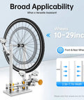 Beast Wheel Truing Stand for 10 to 29 Inch Bike Wheels With 3 Precision Gauges, showing adjustable width and stability features