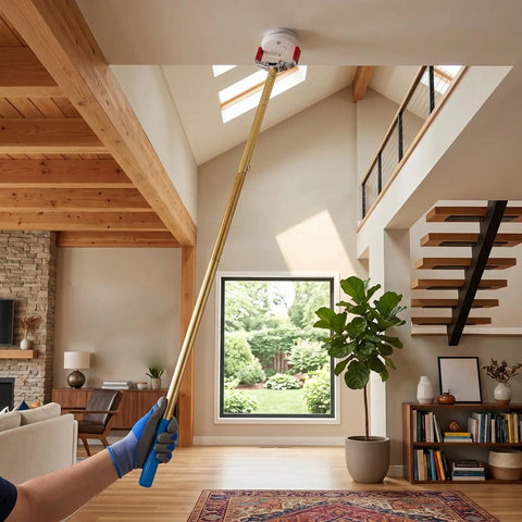 4.3 Meter Extended Smoke Detector Removal Tool Handles Those High Ceilings With No Sweat So You Can Skip The Ladder Drama And Tackle Vaulted Room Maintenance Or DIY Fixes Fast, in use to extract smoke detector.