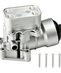 Heavy Duty Aluminum Oil Cooler Filter Housing Assembly Straight Up Upgrade For Volkswagen Audi Tdi 2 0 Liter Diesels showing detailed metal design.