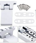 Heavy Duty Aluminum Alloy Flag Hinge Set For Double Doors with installation screws and brackets, smooth white finish close-up.