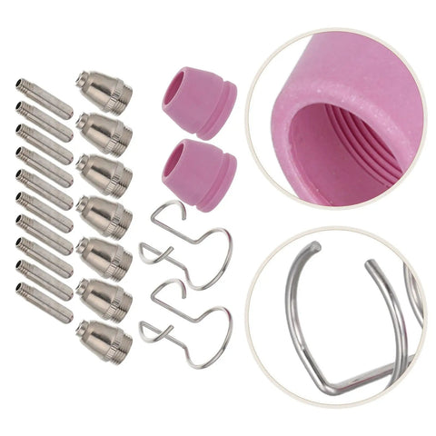 Get Your Plasma Cutting Torch Running Smooth With This Ag60 And Sg55 Nozzle Electrode Tip Consumable Kit For Easy Replacement And Less Downtime On Any Machine Today, featuring AG60 SG55 tips, purple ceramic insulators, and retaining clips.