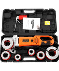 Hella Powerful Straight Up 2300W Electric Pipe Threader Kit Including machine, six steel dies in carrying case.