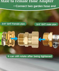 Heavy Duty Brass Garden Hose Swivel Adapter Three Quarter Inch GHT Male To Female Connector With Leak Proof Seal For RVs Garden Car Wash And More Universal Fit For Any Hose System And Quick Connection, 3/4 GHT brass hose adapter