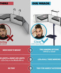 Comparison of distorting plastic mirror and clear glass 360 Self Grooming Mirror With Tripod And LED Lights For At Home Pro Grade Haircuts