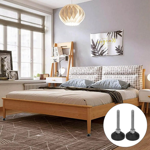 Bedroom with bed using Two Pack Adjustable Furniture Leveling Feet With Swivel Rubber Glides, Threaded M6 Mounts, 50mm Height
