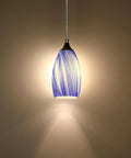 Adjustable Two Pack One Light Indoor Mini Hanging Pendant Lamps In Polished Nickel Finish With Blue Hand Blown Glass Shade