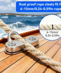 Beefy 316 Stainless Steel Cam Cleat With Rustproof Design, 6 To 15mm Rope Fit, installed on deck with fairlead ring.
