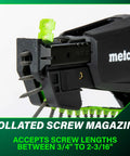 Your Go-To 18V MultiVolt Cordless Drywall Screw Gun Kit With Collated Magazine close-up showing screw length compatibility