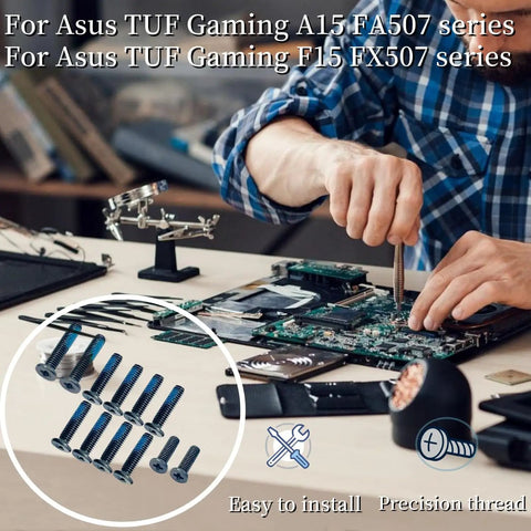 Professional Grade Black Bottom Case Screws For Asus Tuf Gaming A15 F15 Fa507 Fx507 Notebook Assembly Kit on workbench