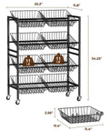 25.2 Inch Wide Kitchen Storage Cart With Four Tier Basket System Rolling Metal Pantry Organizer Removable Baskets For Onion And Potato Storage Fruits And Veggies Black