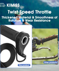 Close-up of Universal Twist Throttle Grip For Electric Scooters And Bikes With Three Wires 12 24 36 48V, black with cable.