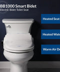 BB1000 Smart Bidet toilet seat featuring heated seat, warm water wash and air dryer. Level Up Your Restroom Game With This Hot Selling Heated Bidet Toilet Seat Serving Relaxing Warm Water Wash Plus Snappy Air Dryer Zero Plumbing Setup You Guys Can Mount Solo Gentle Slow Closing Seat With Easy Remote Polished White Finish.