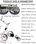 Super Chill Three Wheel Electric Golf Cart Foldable Remote Control Trolley dimensions and features with stainless steel frame.