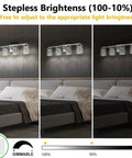 Dimmable 4 Light Brushed Nickel Vanity Light With 3 Color Modes 3000K 4000K 6500K LED Wall Fixture Over Bed With Clear Glass Shades