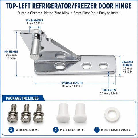 84mm Refrigerator Door Hinge Zinc Chrome With 8mm Pin for French Doors, four positions adjustable, with accessories shown