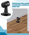 12 Pack Heavy Duty Floor Mounted Door Stop 3 Inch Aluminum Commercial Grade Door Stopper With Rubber Bumper And Stainless Steel Screws Black Finish Built Tough For High Traffic Doors Includes 12 Mounting Hardware Sets displayed in use on wooden floor