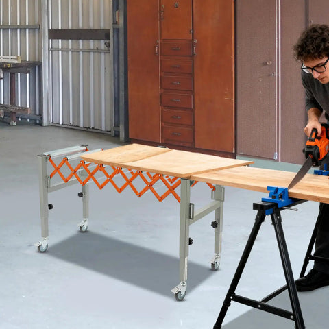 Heavy Duty Adjustable Conveyor Roller Stand Expandable From 18 To 51 Inches For Table Saw Outfeed Support in use.