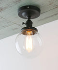 Slick Modern Semi Flush Mount Ceiling Light With Handblown Clear Glass Globe Shade, 1 Light Industrial Farmhouse Fixture