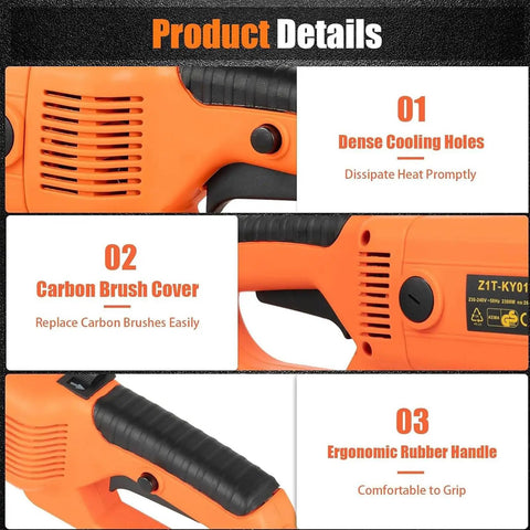 Close-up of Badass Heavy Duty Electric Pipe Threader Kit With 2300w Pure Copper Motor showing ergonomic handle and cooling holes.