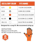 Size and fit guide for ProFlex 7551 Waterproof Winter Work Gloves With Sandy Nitrile Dipped Palms showing sizing chart and instructions.