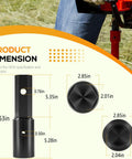 Beefy Auger Adapter Seamlessly Connects Two Inch Female Round Shaft To Male Hex Output For Post Hole Diggers with dimensions displayed