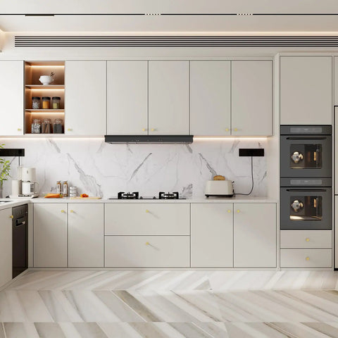 Modern kitchen with white cabinets featuring Gold Round Cabinet Knobs 25 Pack Aluminum Alloy Handles For Kitchen Cabinets Cupboards And Desks Durable Smooth Touch Easy Install Dope Hardware For Modern Homes.
