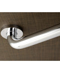 Meridian 12 Inch Solid Brass Grab Bar One And A Quarter Inch Diameter Polished Brass Bath Safety Rail mounted on textured wall