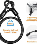 5 ft steel cable for Heavy Duty Bike U Lock With 4 Digit Resettable Combo, thickness 0.47 inch, 0.86 lb, anti-theft use