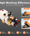 12V DC Electric Hydraulic Pump With 800W Power Unit For Heavy Lifting And Beefy Lifts, 1.58 Qt Single Acting Cylinder, 2850 RPM Copper Wire Motor, 14.76 Ft Control Wire, Rugged Trailer Pump For Car Lifts And Platforms