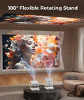 Outdoor 4K Projector With Built In Google TV And Voice Control For Backyard Cinema, 180 Degree Rotating Stand, E Focus, WiFi 6 And Bluetooth