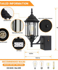 Diagram of Dusk To Dawn Sensor Outdoor Wall Lantern With Built In GFCI Outlet, Black No-Nonsense Weatherproof Sconce For Garage Or Front Door