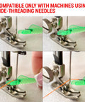 Close-up of 30 Piece Needle Threader Set With Fish Mouth Guides for side threading sewing machines in use