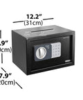 Programmable Time Lock Safe Featuring Anti Bounce Mechanism For Habit Control And Impulse Management, matte black steel digital lockbox 12.2x7.9x7.9 inches.