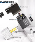 Exploded view of 12V 1/4 Inch NPT Electric Solenoid Air Valve, 2 Way Normally Closed, showing components like coil, electrode, and housing.