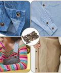 Heavy Duty Leather Snap Fasteners Kit For DIY Projects, 15mm Metal Snap Buttons With 24 Sets And 4 Install Tools, Press Stud Kit For Clothing, Jackets, Jeans, And Canvas Bags In Bronze Finish, shown used on denim jacket and canvas bag.