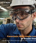 Worker wearing Over Glasses Safety Goggles With Panoramic Lens Anti Fog And Scratch Resistant ANSI Z87.1 in factory