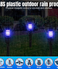 Three 4 Pack Solar Mosquito Zapper And Cone Light Outdoor Bug Killer Waterproof Hanging Or Insertion Design glowing in rain