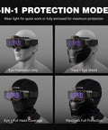 4-in-1 Auto Darkening Welding Glasses With Integrated Led Light, showing various protective modes and configurations.