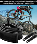 26 Inch Mountain Bike Inner Tubes 2 Pack For 26x1.75 To 2.125 Tires With Schrader Valve, Reinforced Valve, Rider on Trail