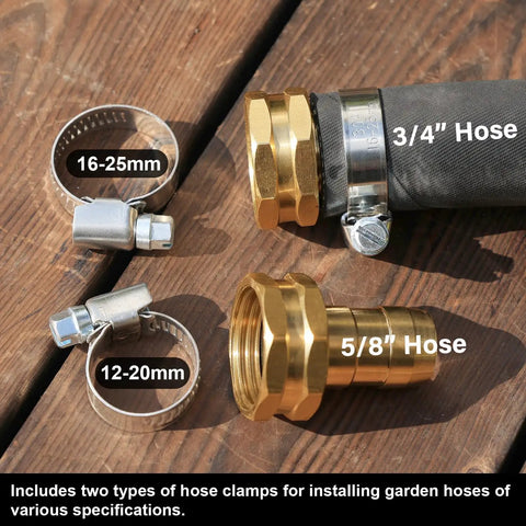 Female Garden Hose End Repair Connector With Clamps Fits Three Quarter And Five Eighths Inch Brass Hose Fittings