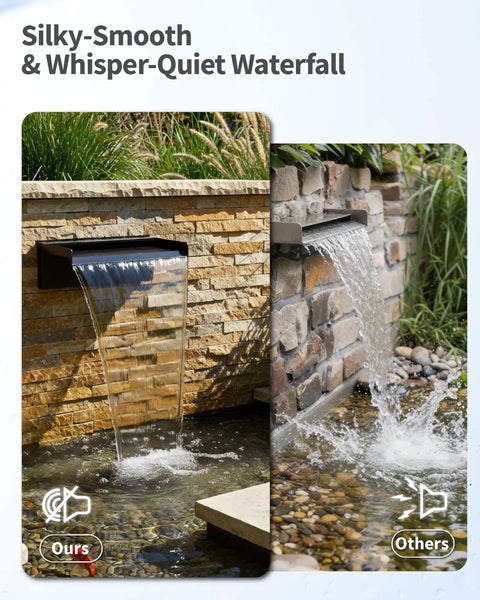 Comparison of 8 Inch Pond Waterfall Spillway With RGB LED Lights And 660 GPH Pond Pump versus another waterfall spillway
