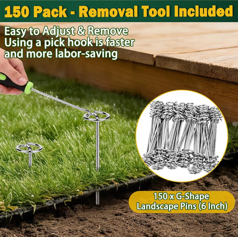 Set Of 150 Heavy Duty Circle Top Landscape Fabric Stakes And Pins 6 Inch Galvanized Weed Barrier Stakes With Removal Tool