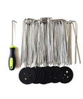 Heavy Duty Galvanized Landscape Staples Kit With 50 U Shaped Stakes 6 Inches Long 11 Gauge Plus 50 Fixing Gaskets And 1 Pick Hook For Weed Barrier Ground Cover Sod Fabric Lawn Decor.