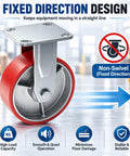 Premium Six By Two Inch Polyurethane Fixed Industrial Caster Wheels Pair for Warehouse Rolling Carts with fixed direction design.