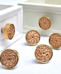 Top Shelf Brass Rattan Cabinet Knobs 6 Piece Set Natural Drawer Pulls For Kitchen Cabinets And Bedroom Dressers Rustproof Heavy Duty Furniture Hardware Built Tough To Last with woven rattan design.
